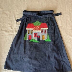 Vintage 80s Denim Wrap Skirt | Cottagecore Appliqué | 28” Waist